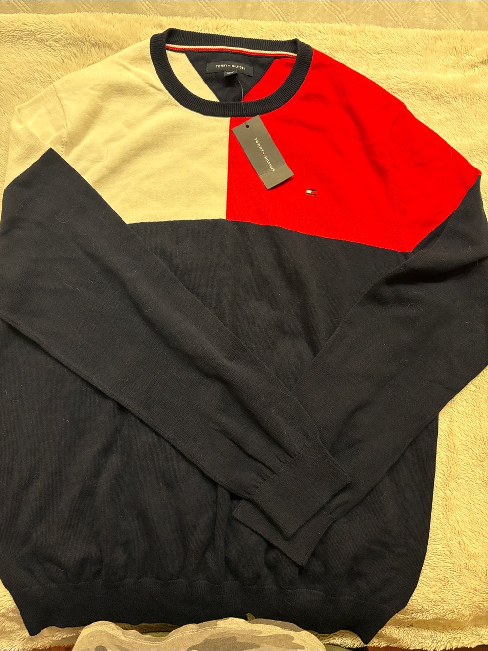Tommy Hilfiger Men's Colorblock Crewneck Sweater - Navy, Red, Cream